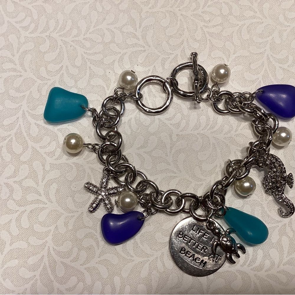 Silvertone  Charm Bracelet with Blue Accents